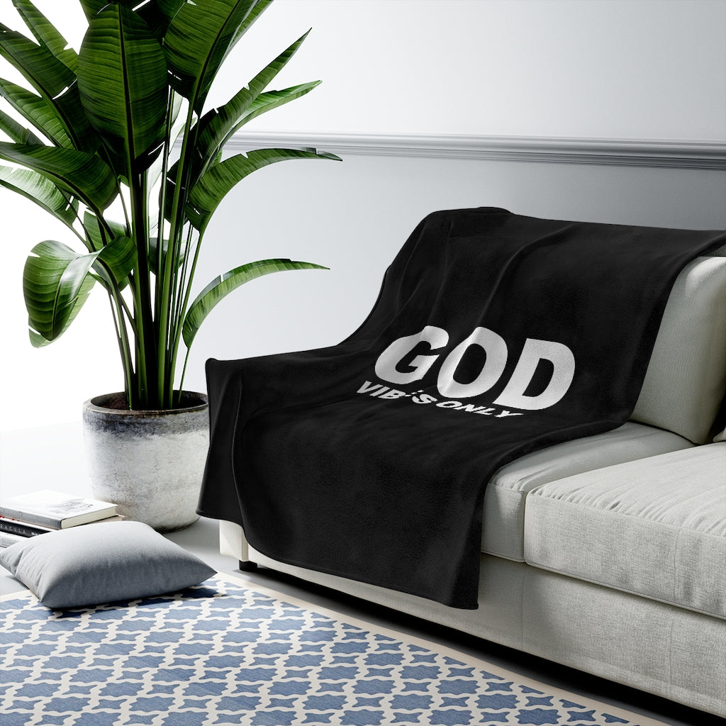 ''God Vibes Only'' Velveteen Plush Blanket (Black)
