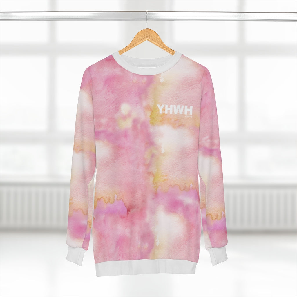 ''YHWH x יהוה‎'' Unisex Pink Gold Tie-Dye Sweatshirt - H.O.Y (Humans Of Yahweh)