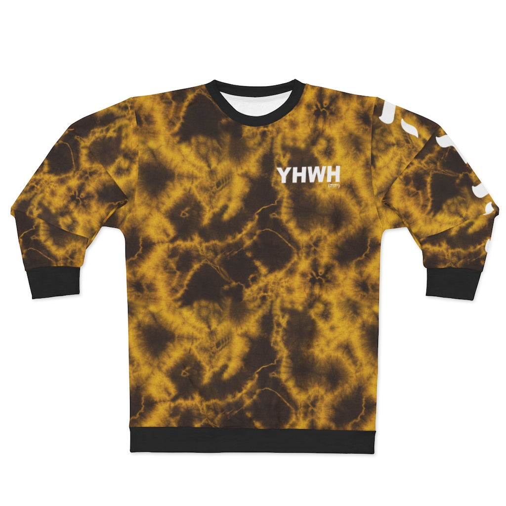 ''YHWH x יהוה‎'' Unisex Black Gold Tie-Dye Sweatshirt - H.O.Y (Humans Of Yahweh)