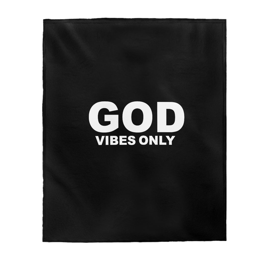 ''God Vibes Only'' Velveteen Plush Blanket (Black)