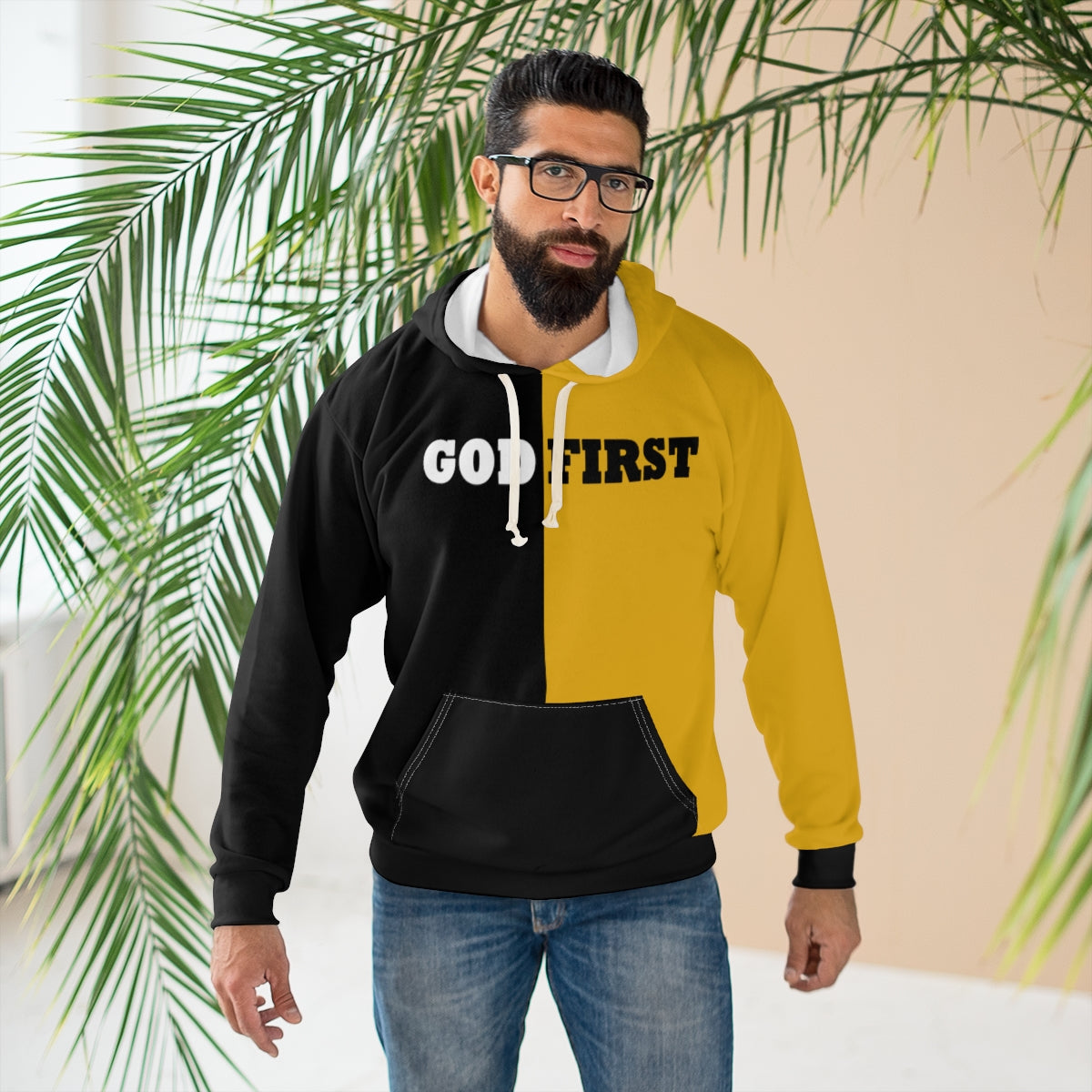 ''God First'' Black&Yellow Hoodie - H.O.Y (Humans Of Yahweh)